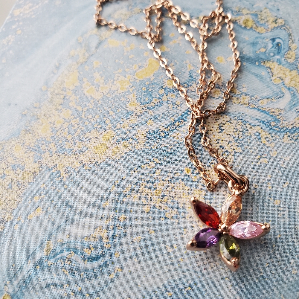 18K multicolored flower necklace